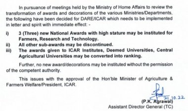 ICAR awards in only three categories; decision taken after MHA review
