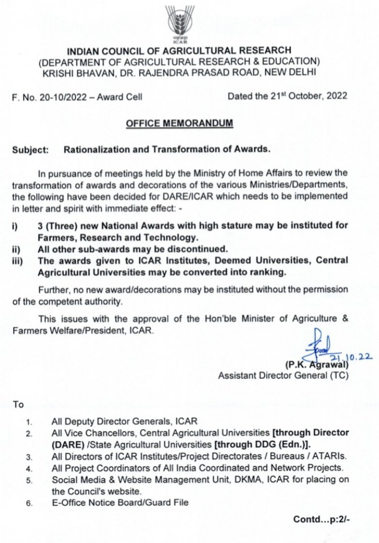 ICAR awards in only three categories; decision taken after MHA review